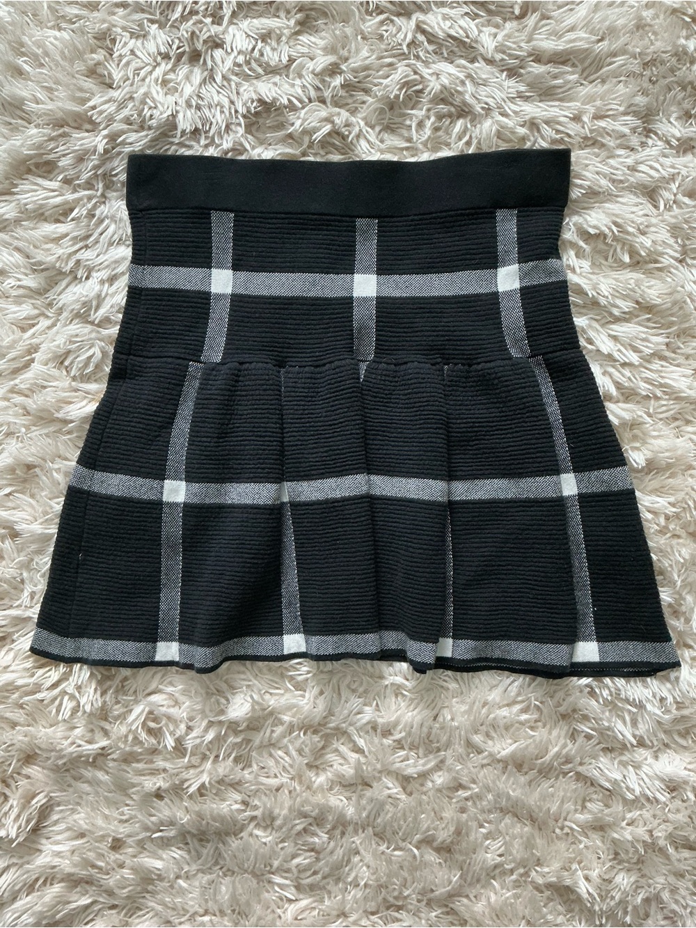 Elle Black Skater Mini Skirt with White-Gray Windowpane